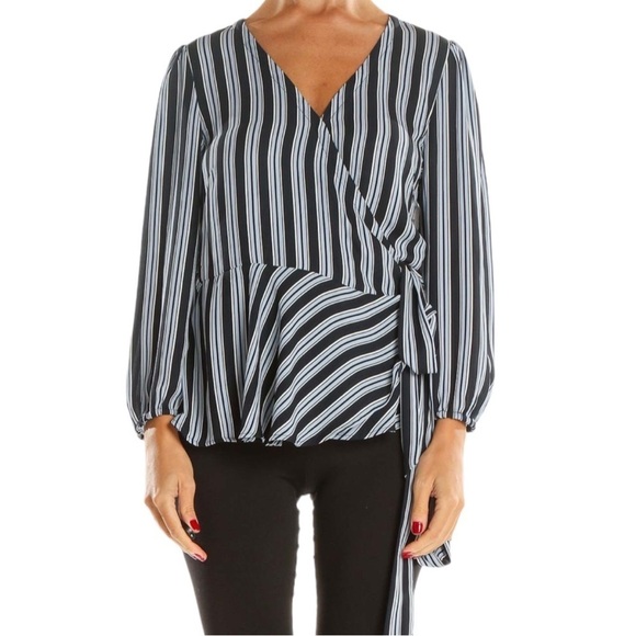LOFT Striped Wrap Blouse in Navy / White Size PETITE Large — Absolutely Gorgeous - Picture 3 of 6